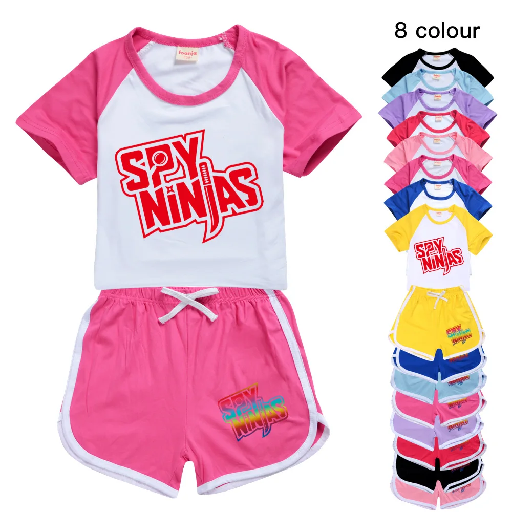 

New Spy Ninjas Fashion Girl Boys Short Sleeve Cartoon T-shirt Tops + Shorts Pajamas Set Kids Christmas Tracksuits Clothes