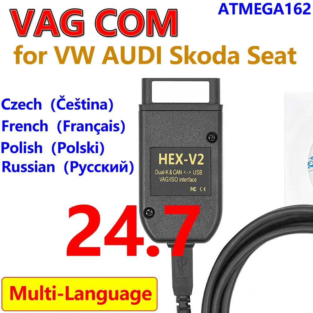 2024 VAGCOM V24.7 HEX V2 VAG Scanner Tools USB Interface for VW AUDI Skoda Seat VINs Atmega162 OBD Car Accessory VCDS Russian