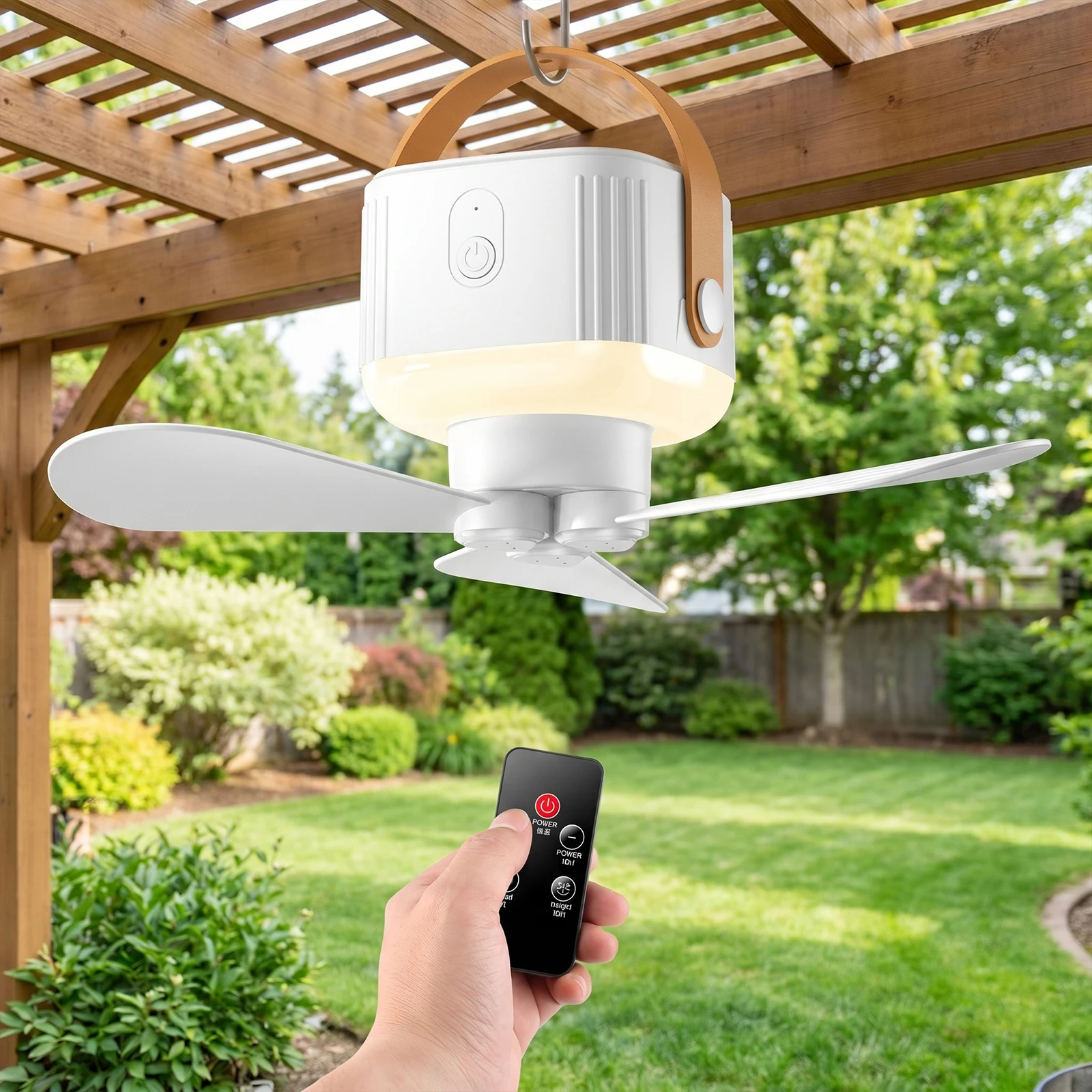 2-in-1 Camping Fans USB Rechargeable Cable Ceiling Fan Light with Light & Remote Ceiling Hanging Fans Light for Indoor Outdoor