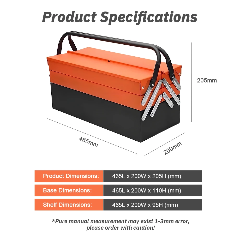 Foldable Metal Toolbox Folding Iron Tool Box Collapsible Organizer Rust-Resistant Storage Box for Home Hand Tools Screws Nails