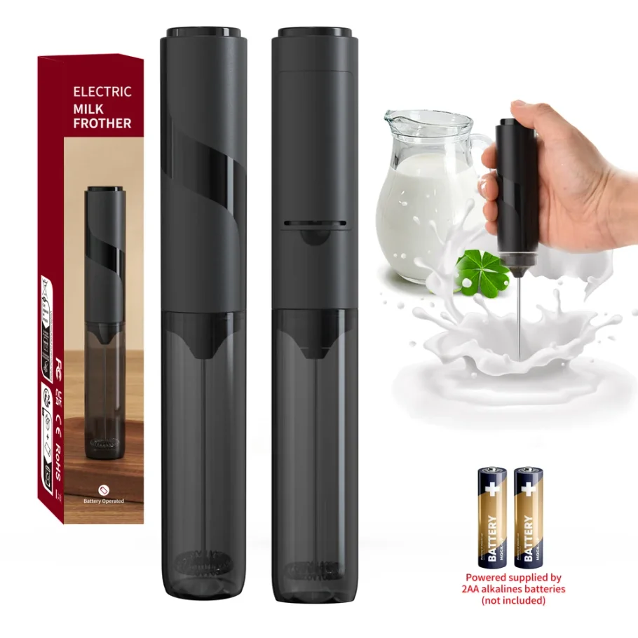 Stainless Steel Electric Milk Frother Handheld Coffee Frothing Wand With 10000 RPM Portable Latte Cappuccino Foamer AA Battery