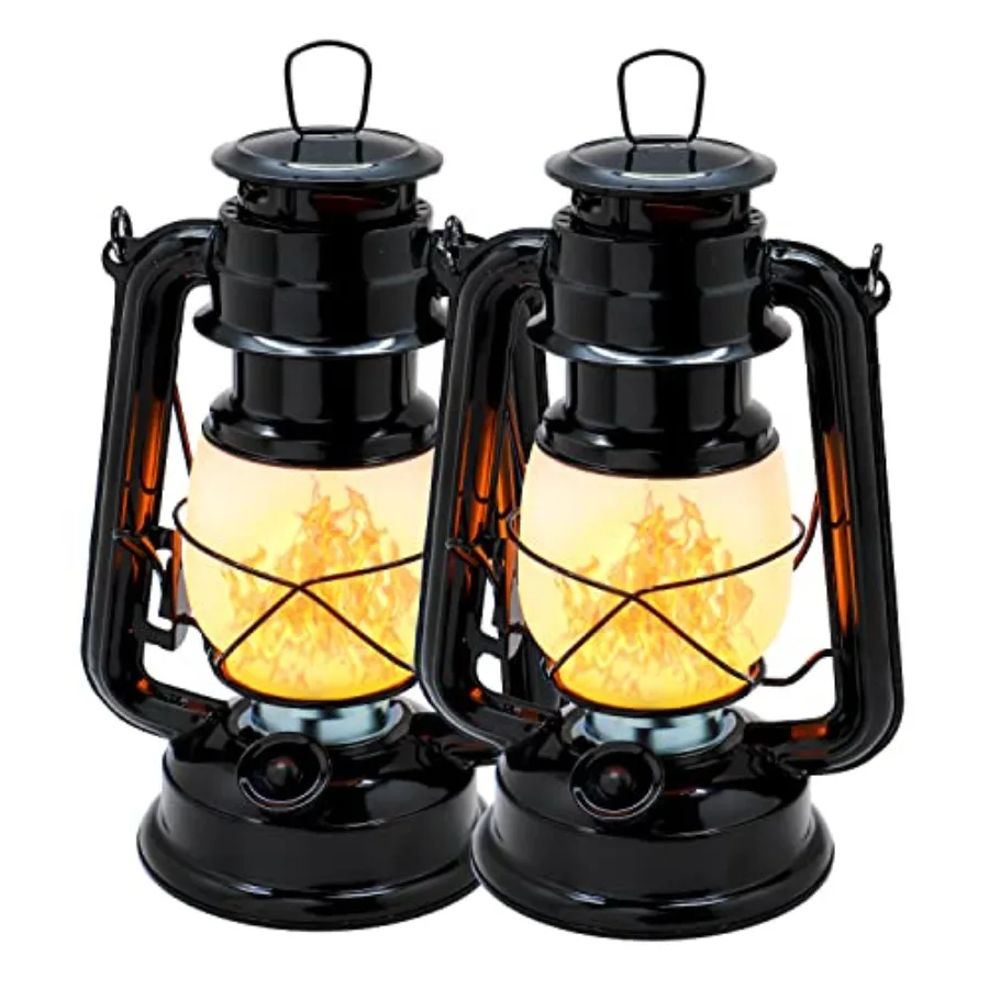LED Vintage Flame Lantern Metal Outdoor Hanging Lantern with Dancing Flame Battery Operated Halloween Outdoor Indoor Decoration