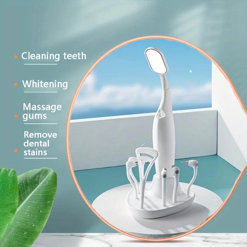 Limpiador Dental con vibración 8 en 1, equipado con Base de almacenamiento, luces LED de alto brillo, endoscopio, portátil y