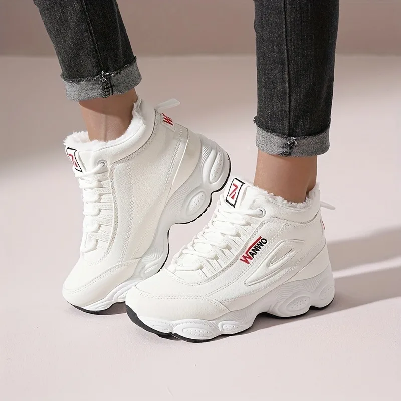 أحذية نسائية قطنية مخملية جديدة لعام 2025، أحذية رياضية كاجوال متعددة الاستخدامات لزيادة الارتفاع الداخلي، أحذية رياضية مضادة للانزلاق ودافئة للثلج #6