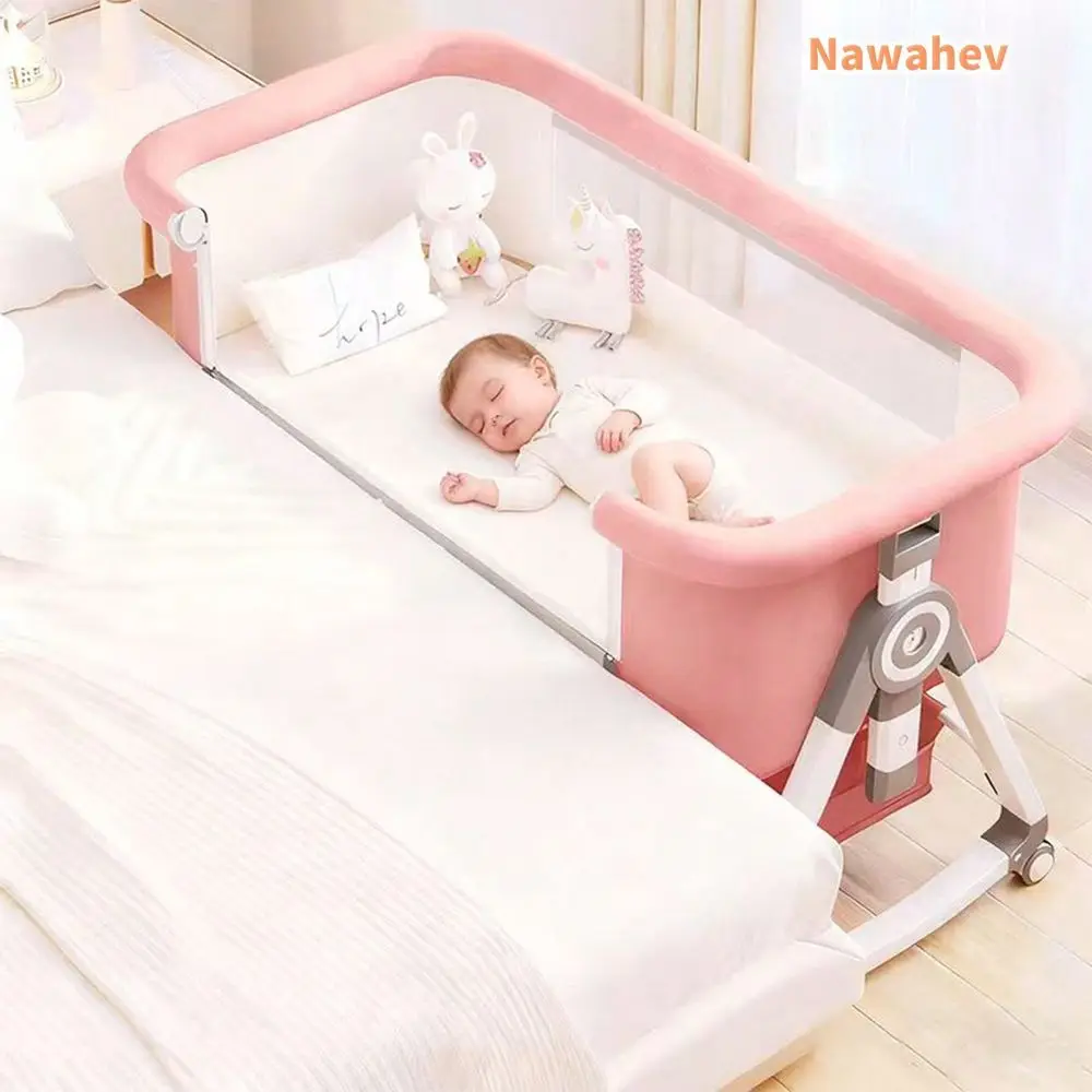 4In1 Baby Bassinet Bedside Sleeper, Adjustable 6 Height Levels, Lockable Wheels, Mosquito Net Large Storage Basket For Infant