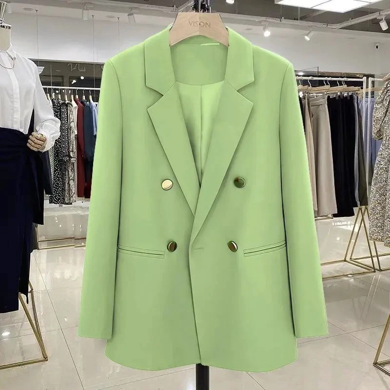 2025 New Red Suit Coat Women's Korean Style Loose Double-breasted Blazers Office Female Temperament Blazers Jacket Outwear Tops