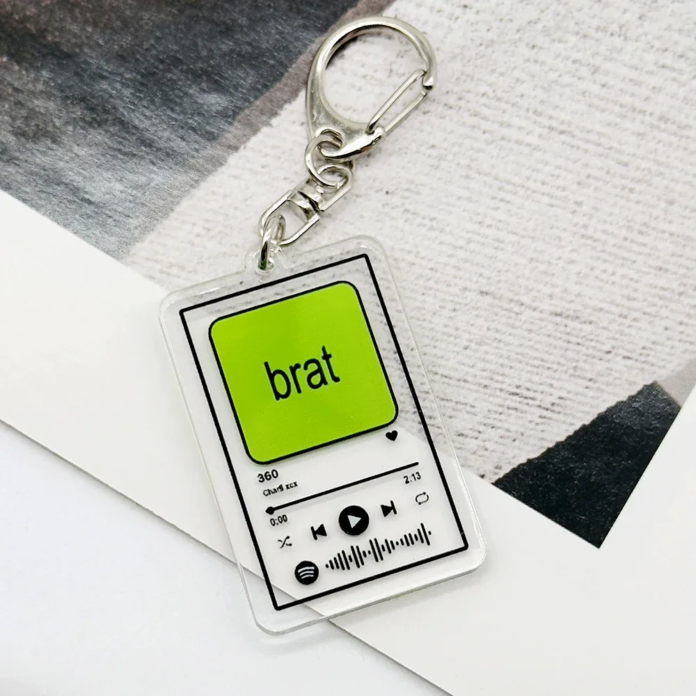 Music Charli XCX Brat Album Keychains Hot Songs Playlist Pendant Keyring for Accessories Bag Key Chain Ring Jewelry Fans Gifts