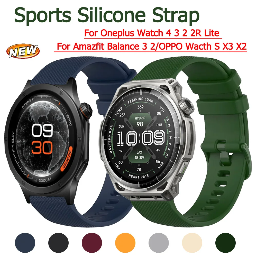 Sports Silicone Strap 20mm 22mm For Oneplus Watch 4 3 2 2R Lite Replacement Bracelet For Amazfit Balance 3 2 OPPO Wacth S X3 X2