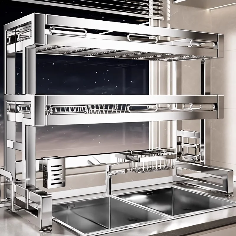 

Stainless Steel Kitchen Sink Shelf Dishwasher Multifunctional Dish Storage Sink Dish Drain Rack
