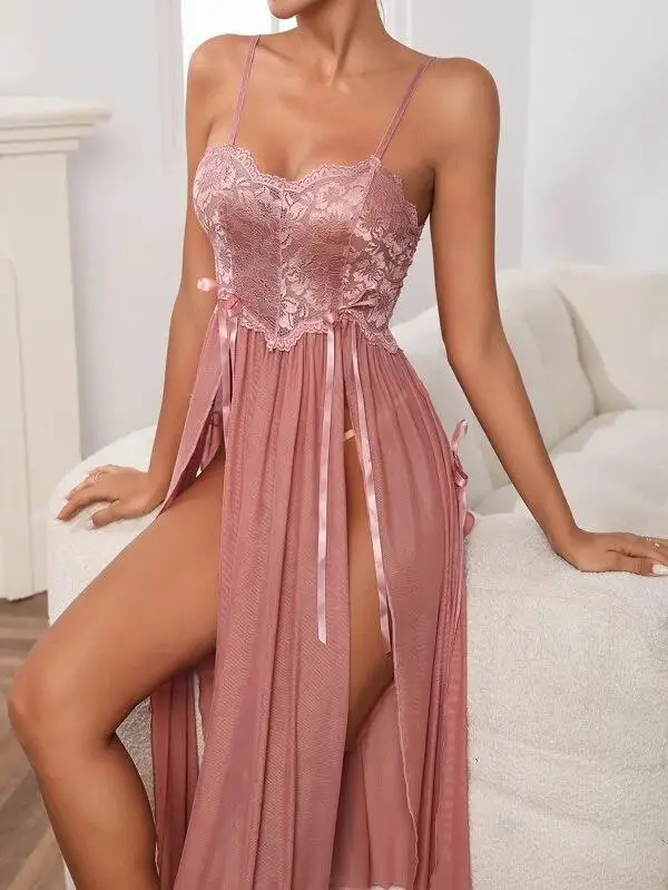 

Knot Detail Split Thigh Lace Slip Dress