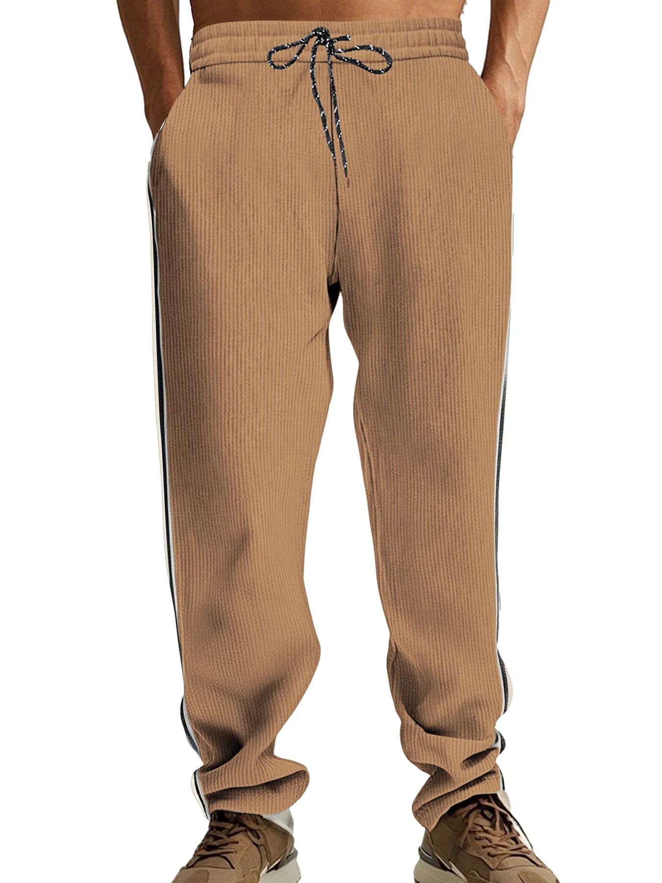 Men Four-Season Striped Corduroy Pants, Loose Simple Double Stitch Casual Trousers Daily Street Sports Outdoor Bottoms