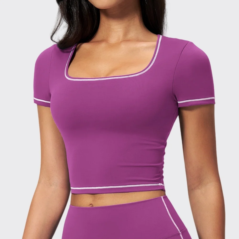 Summer Gym Yoga Top Women Sport T Shirts Fitness Clothes Short Sleeve Slim Fit Yoga Shirt Gym Running Active Wear Sport Crop Top