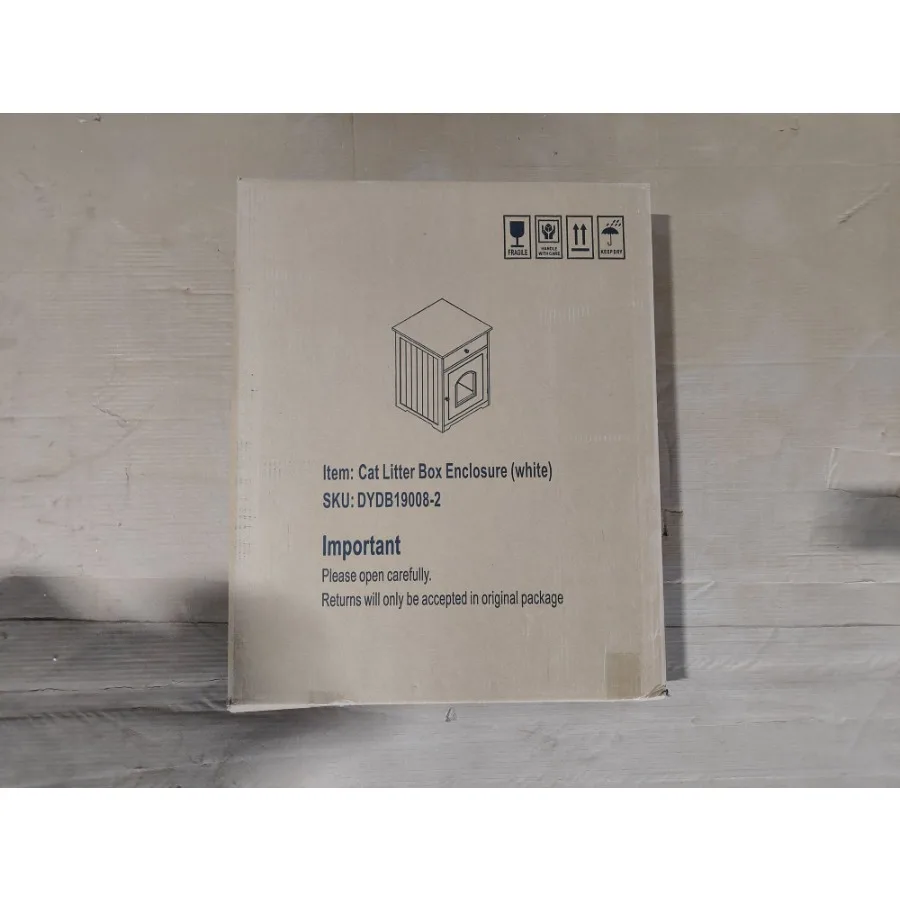 صندوق فضلات القطط الخشبي لمنزل الحيوانات الأليفة مع درج طاولة جانبية داخلية للحيوانات الأليفة ومنضدة منزلية للقطط باللون الأبيض