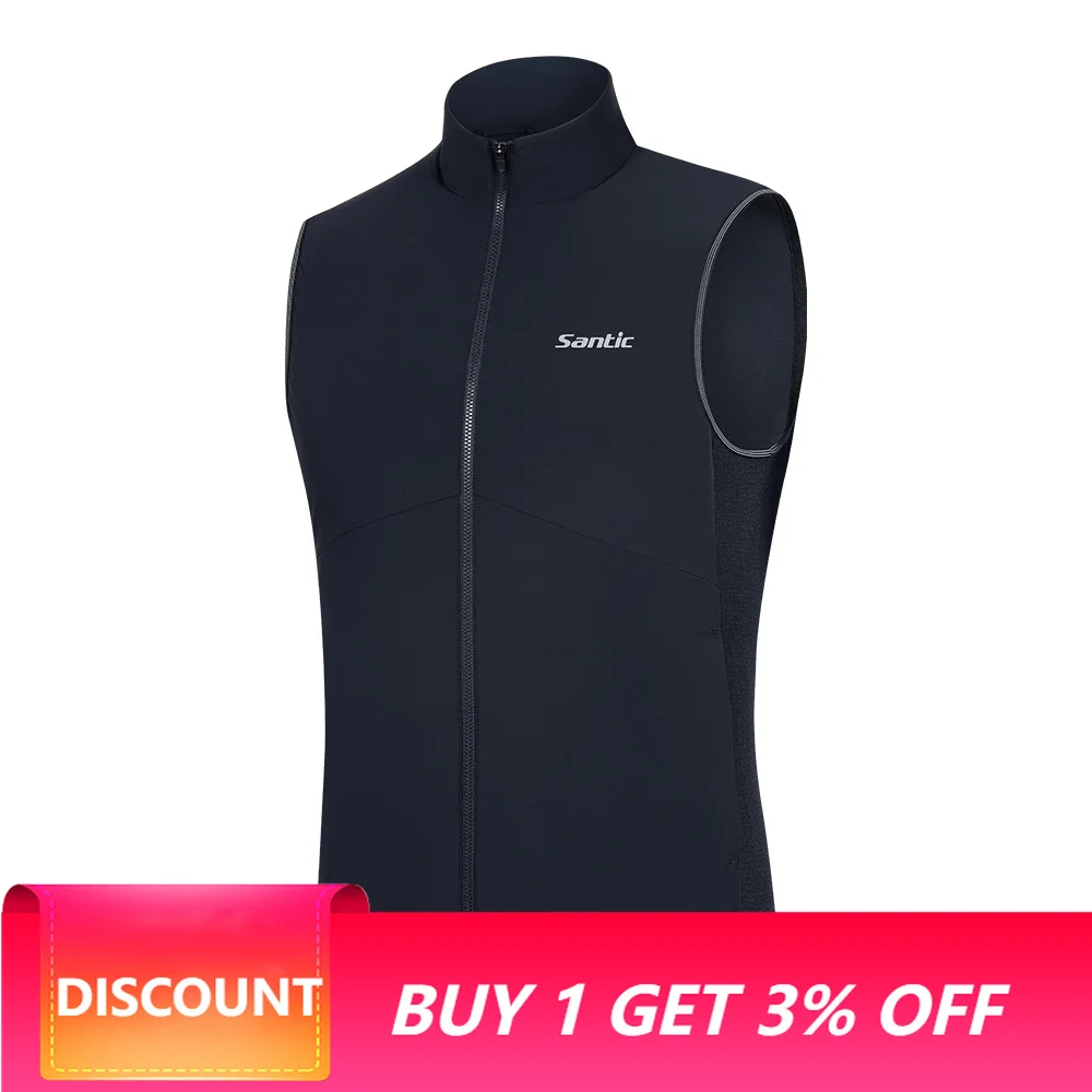 Santic Men Cycling Jackets Thermal Windproof  2‑8℃ Winter Warm Sleeveless Bike Road MTB Bicycle Vests S‑3XL TM25C07052H