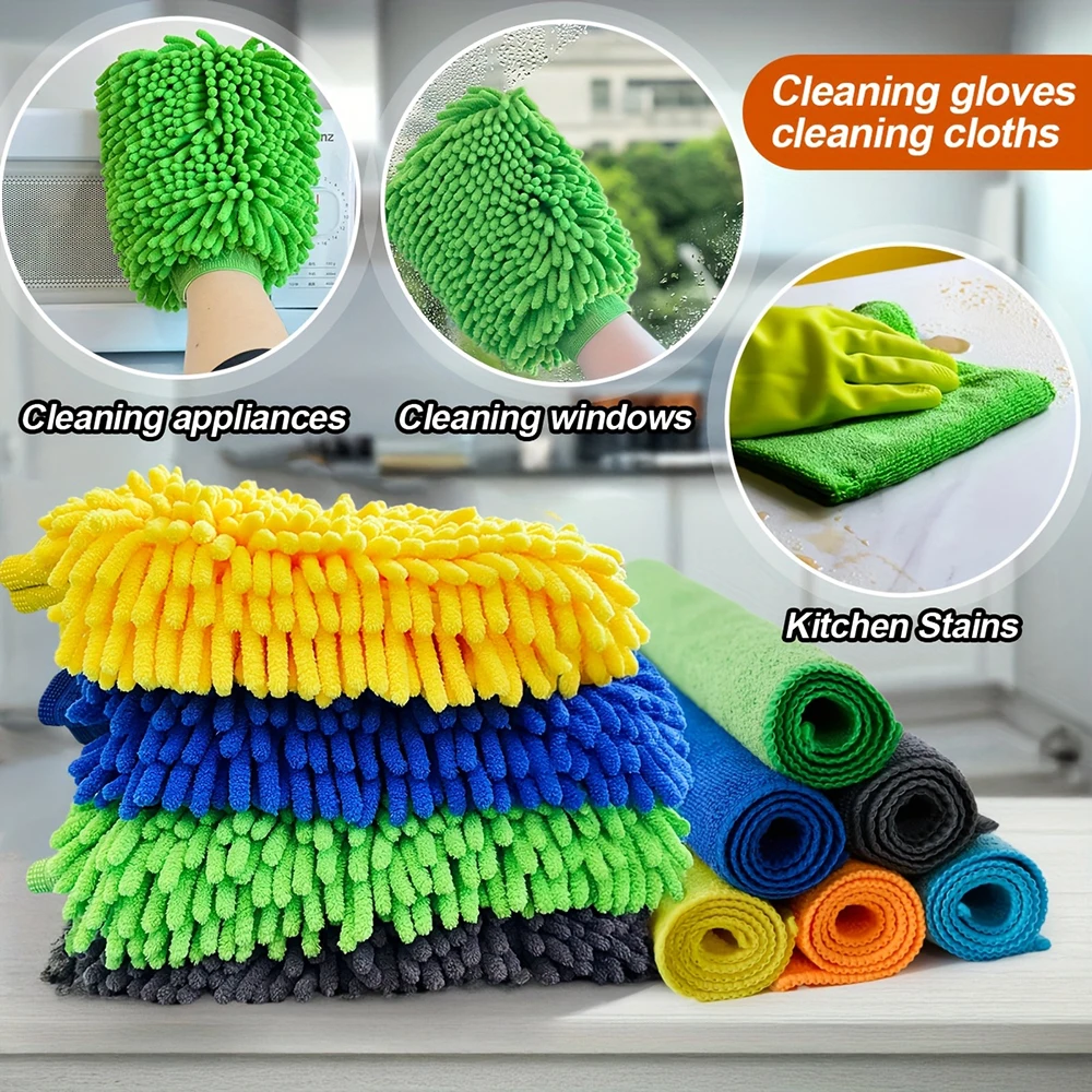 3Pcs Car Wash Gloves Chenille Car Cleaning Gloves Microfiber Car Cleaning Cloth Multifunctional Set Car Cleaning Towel S003944