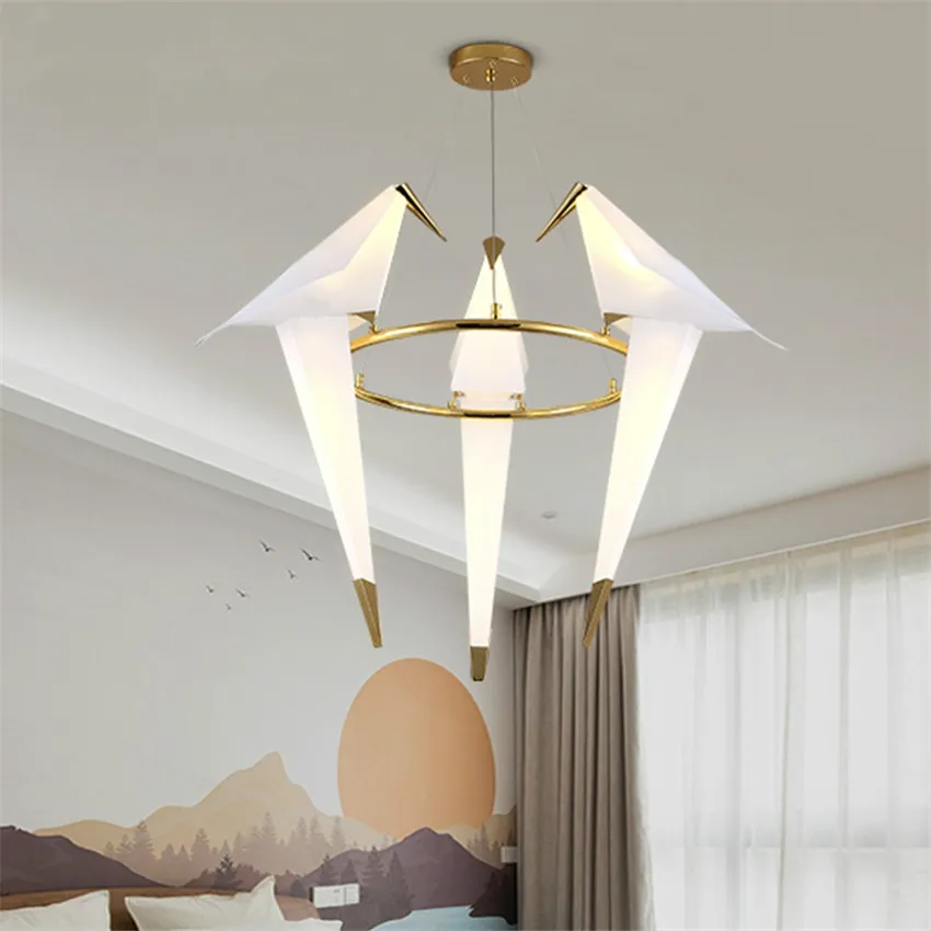 Nordic Thousand Paper Crane Bird Pendant Lights LED Lamps for Dining Room Bedroom Living  Decor Cafe Gold Hanging Fixtures