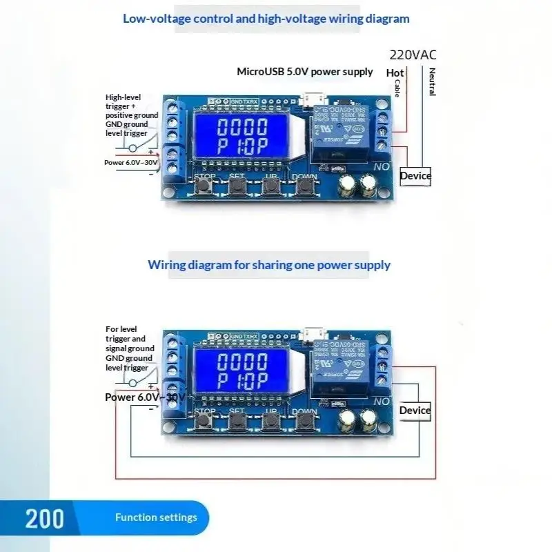 6-30V Micro USB Digital LCD Display Time Delay Relay Module Control Timer Switch Trigger Cycle Module XY-LJ02