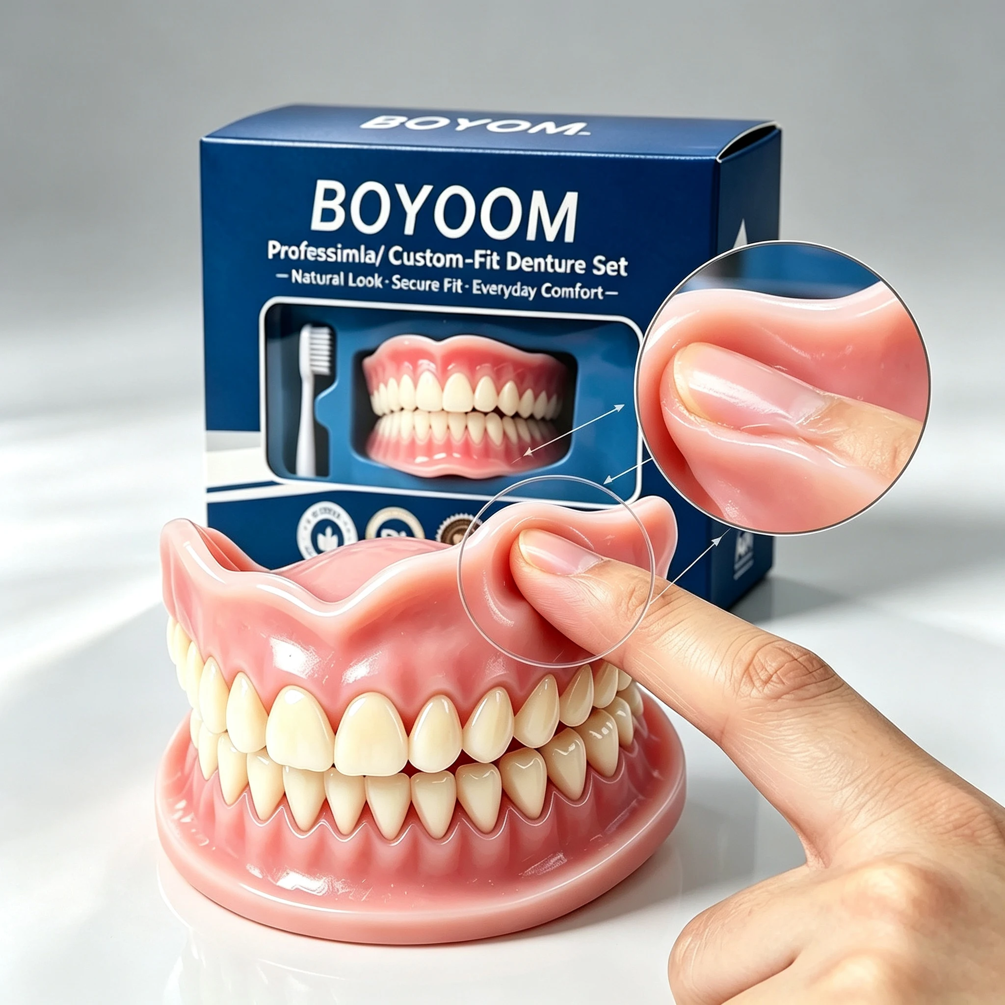 Realistic Simulation Silicone Teeth Veneers - Handmade Upper/Lower Cosmetic Dentures for a Youthful Smile, Perfect for Daily Mea