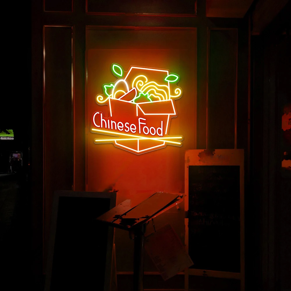Chinese Take Out Box LED Neon Sign Chinese Food Wall Decor Ramen Noodles Night Light Restaurant Neon Sign Business Logo Signs