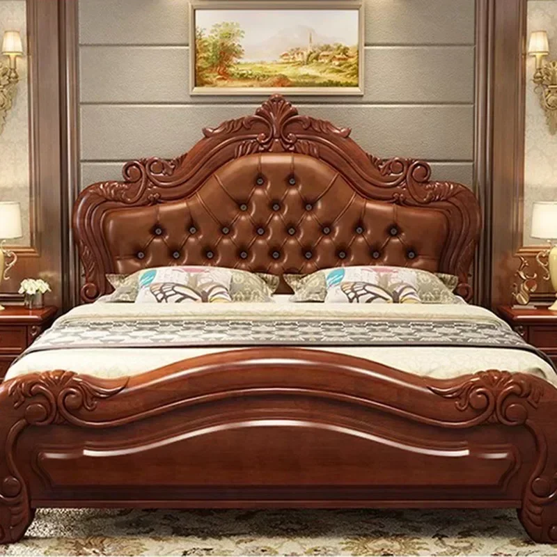 Wood Unique Luxury Bed King Size Master Cheap Upholstered Queen Bed Modern Genuine Leather Letto Matrimoniale Home Furniture