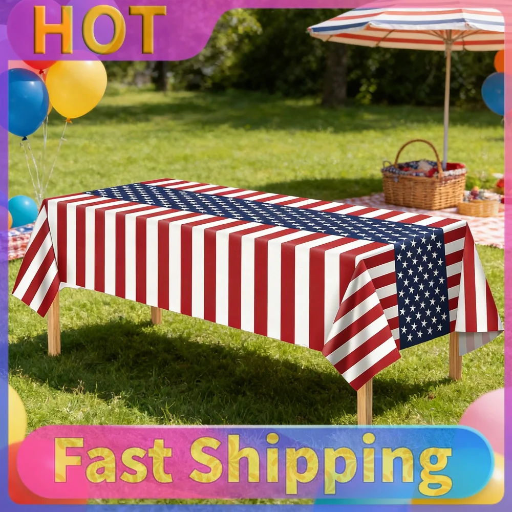 2Pcs July 4th Veterans Table Cloth Waterproof Patriotic Flag Themed Tablecloth Party Backdrop Decorations for Event Accessories