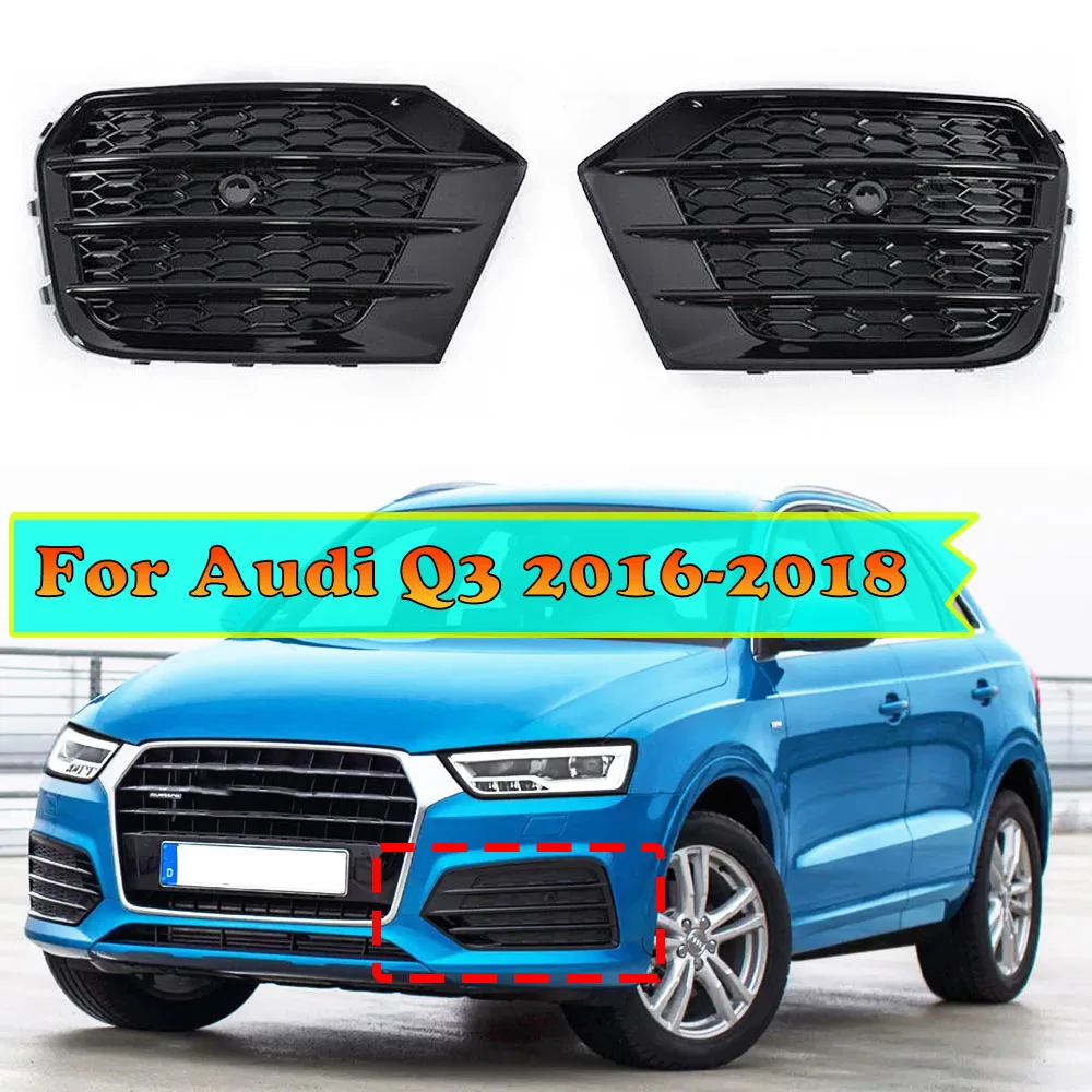 

For Audi Q3 2016 2017 2018 Fog Light Grills Left&Right Car Front Bumper Fog Lamp Racing Grills Cover ABS Replacement Accessories