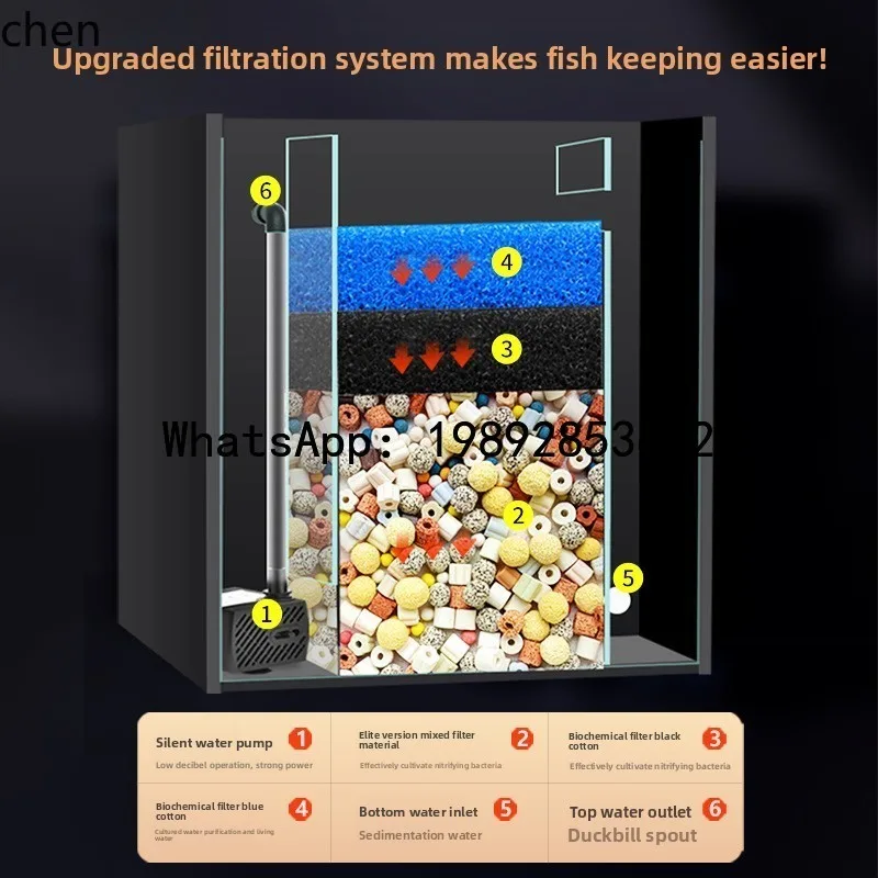 YFY  Living Room Ultra White Glass Tank Filter Oxygen Generator Integrated Machine No Water Change Self-Circulating Ecological