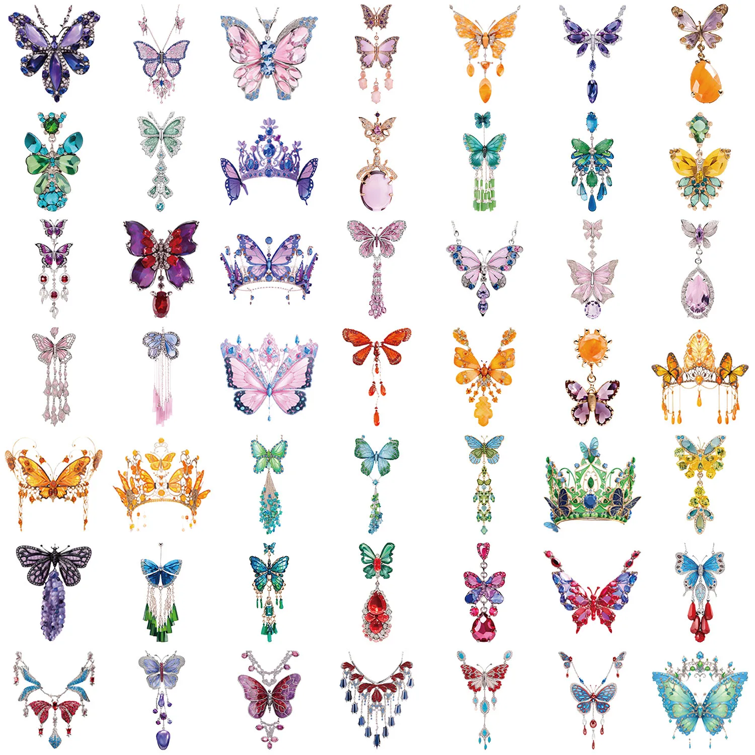 50pcs Butterfly Jewelry PET Stickers for Scrapbook, Laptop, Water Bottles, Phone, Car Decals Transparent Back to School
