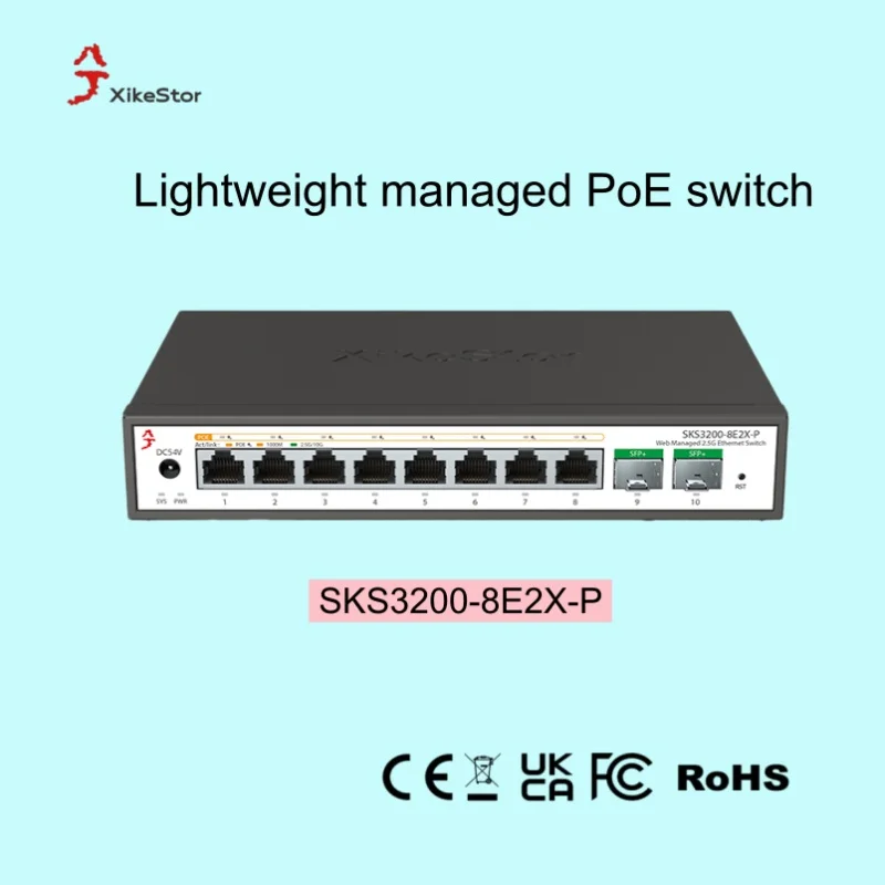 XikeStor 2.5G PoE+ Simple Managed Network Switch Support DHCP 2-Port 10G SFP+ 100W