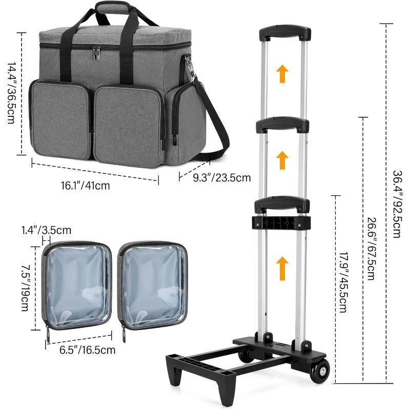 Laptop de até 15,6 polegadas, bolsa de professor com rodas para ensino, escritório, artesanato, sacola de professor com rolamento cinza
