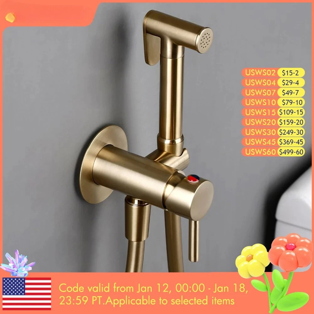 Bathroom Mixer Wall Mounted Hot And Cold Water With Hose Smesiteli Brushed Gold Brass Hand-held Bidet Sprayer Faucet