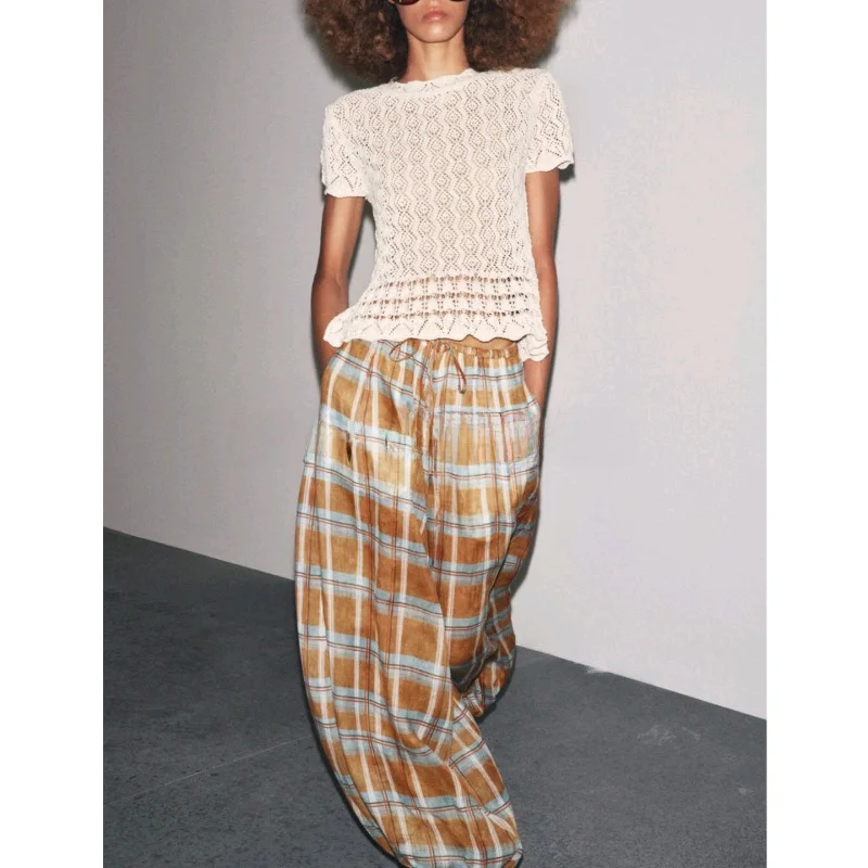 Damskie spodnie z wysokim stanem i szerokimi nogawkami Jesień Nowe Sle Simple Sle Poliestrowe Proste Spodnie typu Rurka Spodnie Latarnie