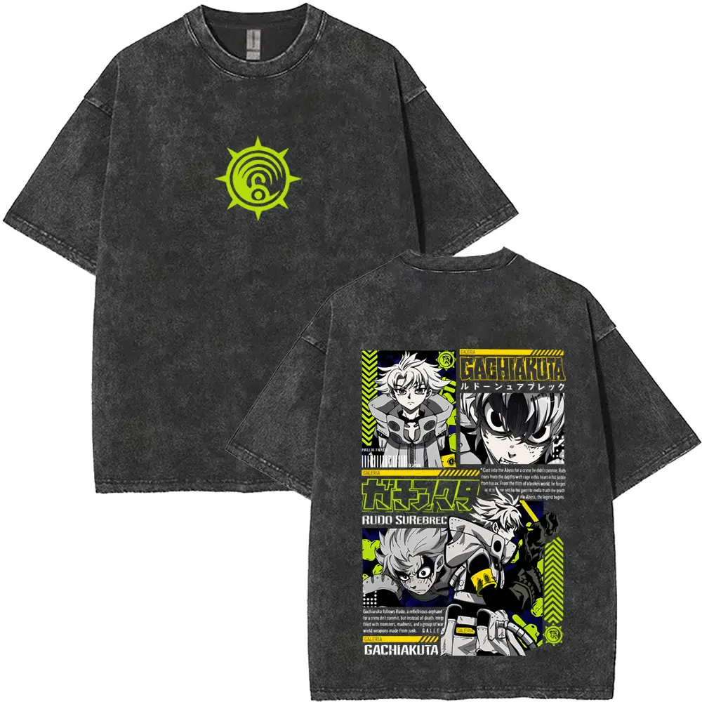 

Anime Gachiakuta Rudo Vintage Washed T Shirts Men Women Manga Retro Oversized Short Sleeve T-shirt Male Fashion Trend Streetwear