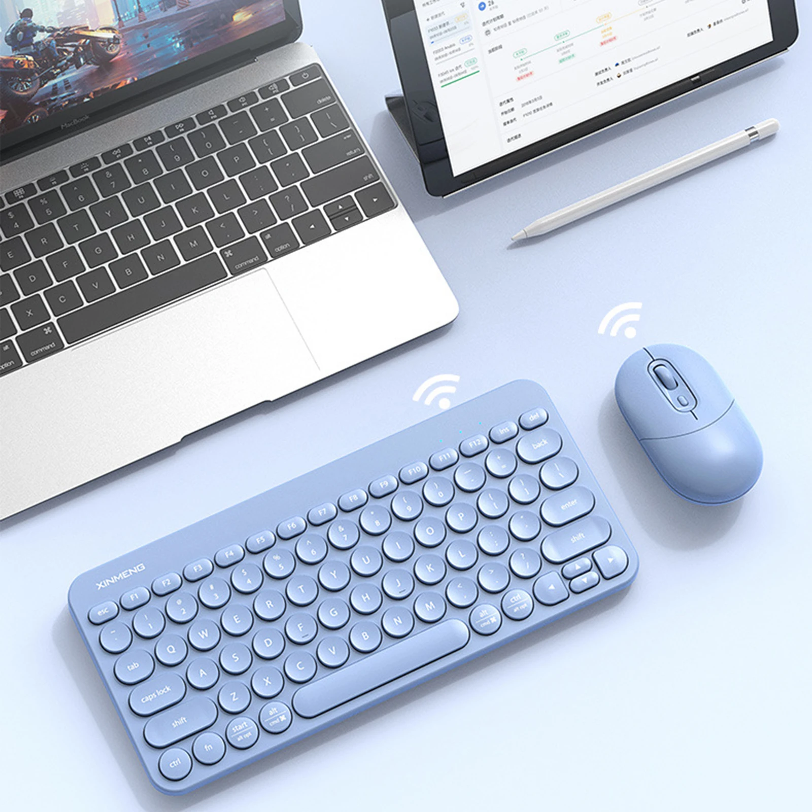 Sixignawo Keyboard dan Mouse Bluetooth, papan ketik nirkabel bahasa Inggris untuk Tablet ipad 8 Air 4 2020 10.2 Pro 9 11