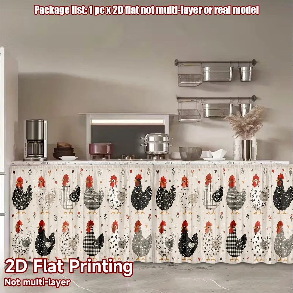 2D flat 1pc French romantic style Farmyard Chickens and Hearts Digital printing modern minimalist window treatments in a natural