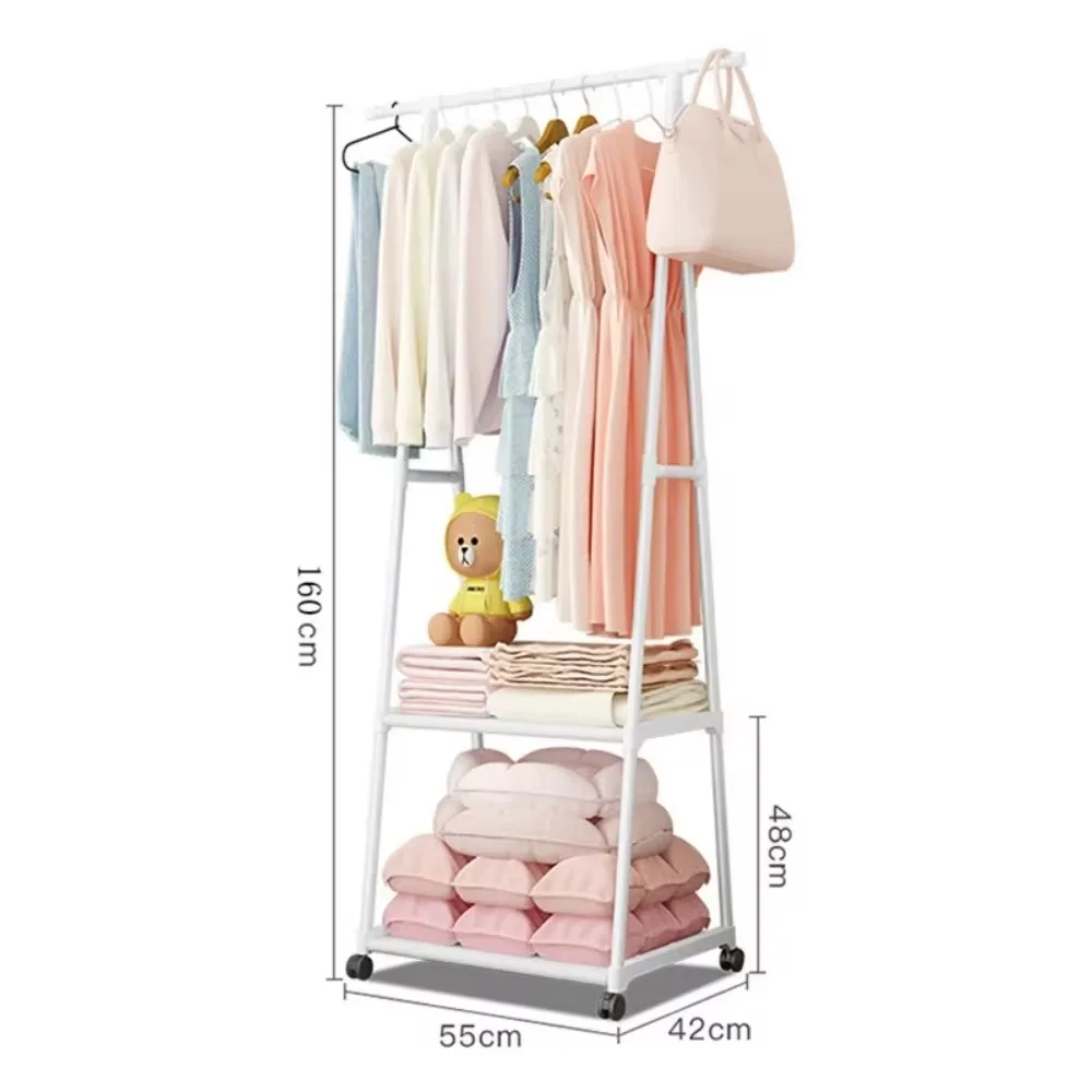 Bedroom Mobile Clothes Hanger Floor Mounted Creative Hat Rack Portable Triangle Clothes Racks With Wheel Household Storage Shelf