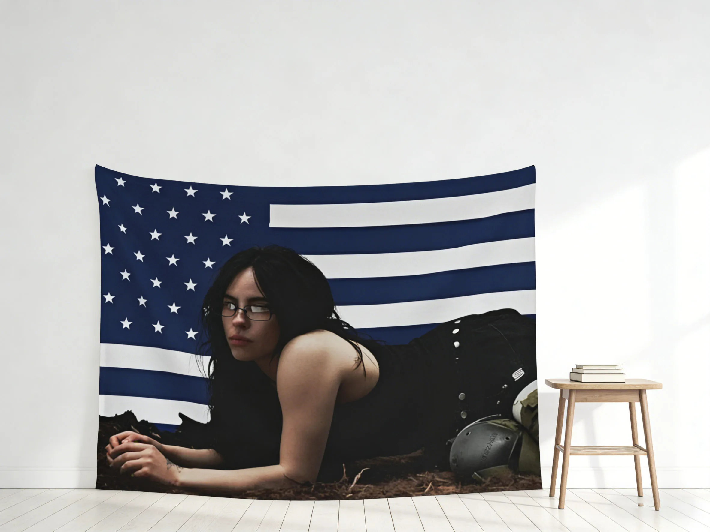 Billie Eilish Vintage Wandteppich im Bohemian-Stil, Wandteppich mit amerikanischer Flagge, Schlafzimmer-Wandteppich, ästhetische Wanddekoration, Kunst