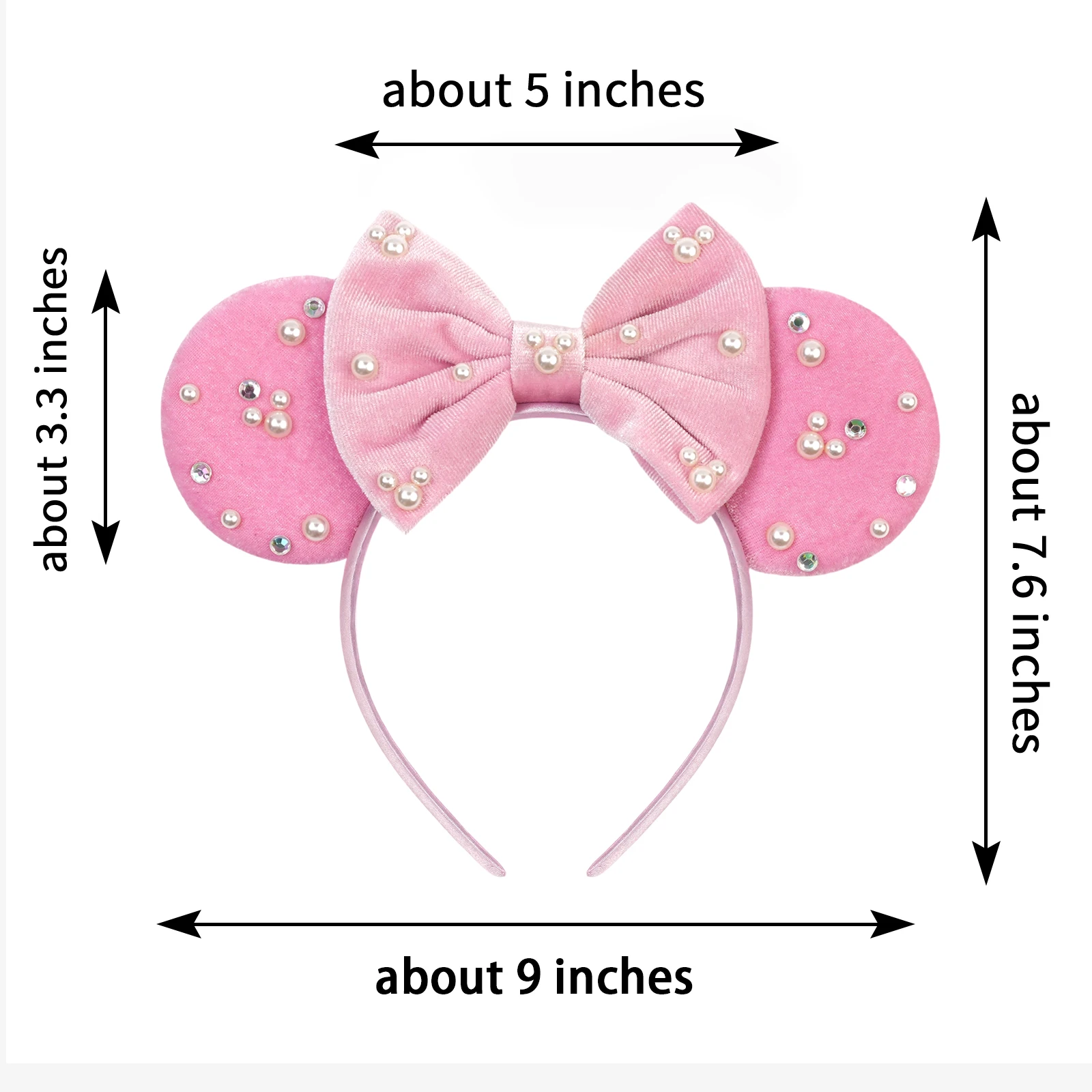 Neues Vollperlen-Mausohren-Stirnband 5" Schleife Perlen-Haarband Haaraccessoires Glitzer Party Prinzessin Dekoration Cosplay Kostüm Damen – Detail 5