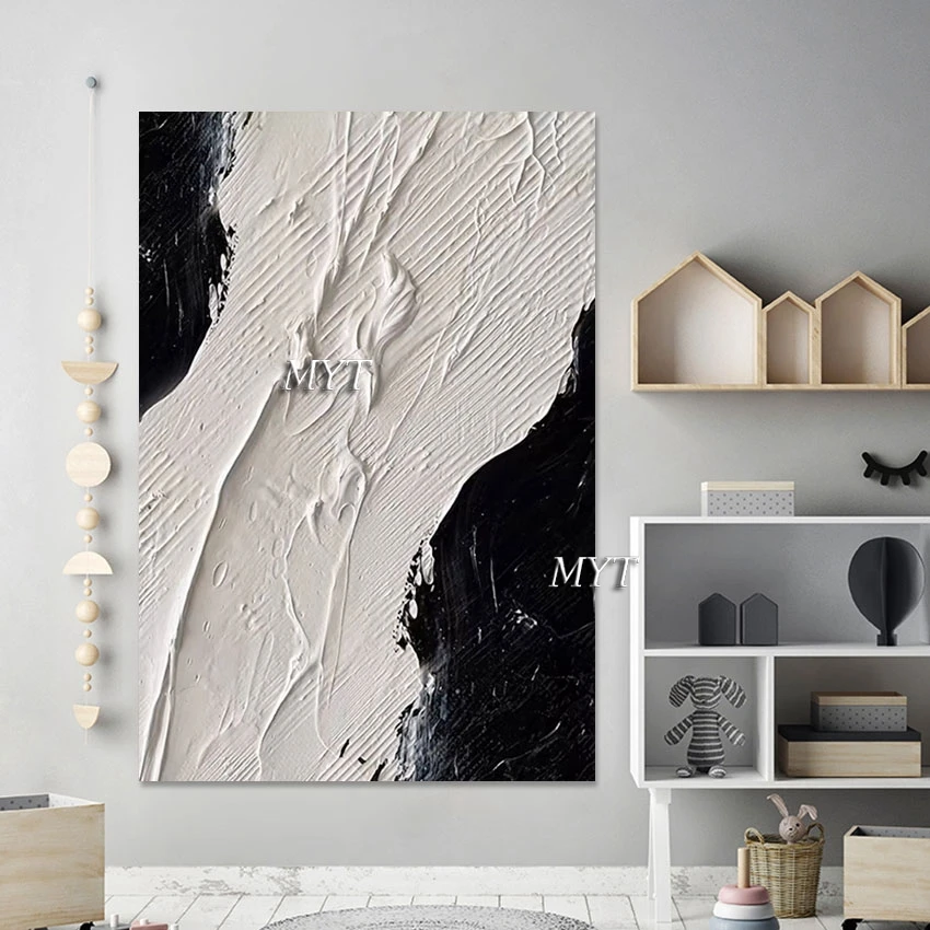 Home Decoration Products Abstract Painting Black And White Thick Texture Wall Canvas Picture Art Hand Painted Modern Art