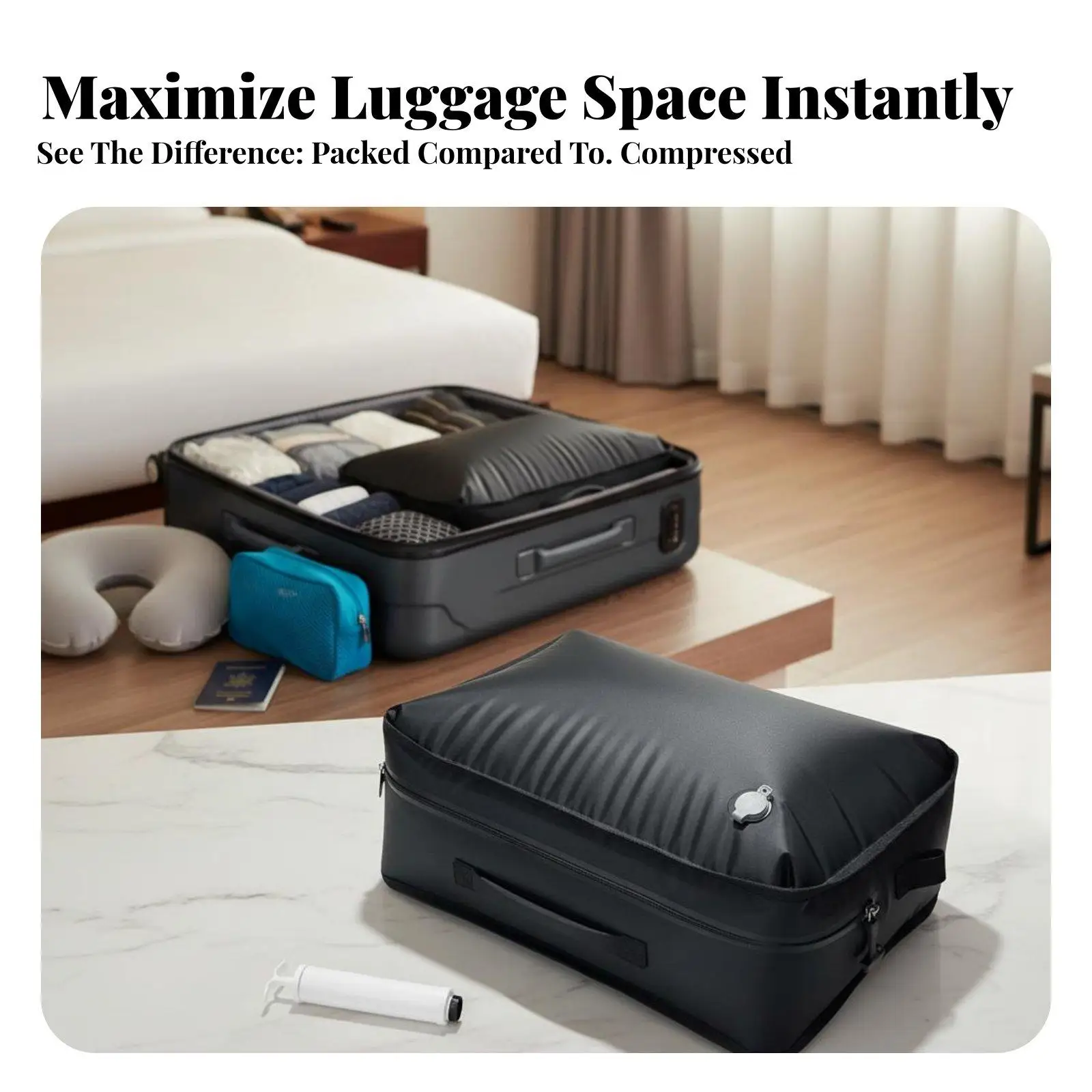 Vacuum Compression Bag Airtight Double Zipper Travel Vacuum Bags Dampness-Resistant Travel Space-Saving Bag for Journeyers,