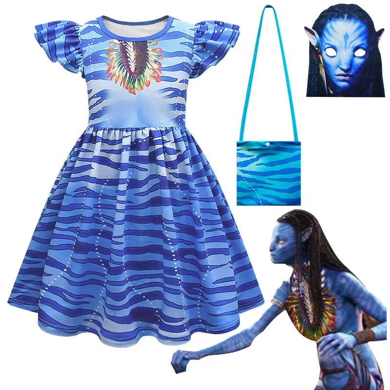 Avataring o caminho da água alienígena cosplay vestido 3d menina crianças avatararing 2 cosplay traje festa de halloween vestir-se roupas máscara
