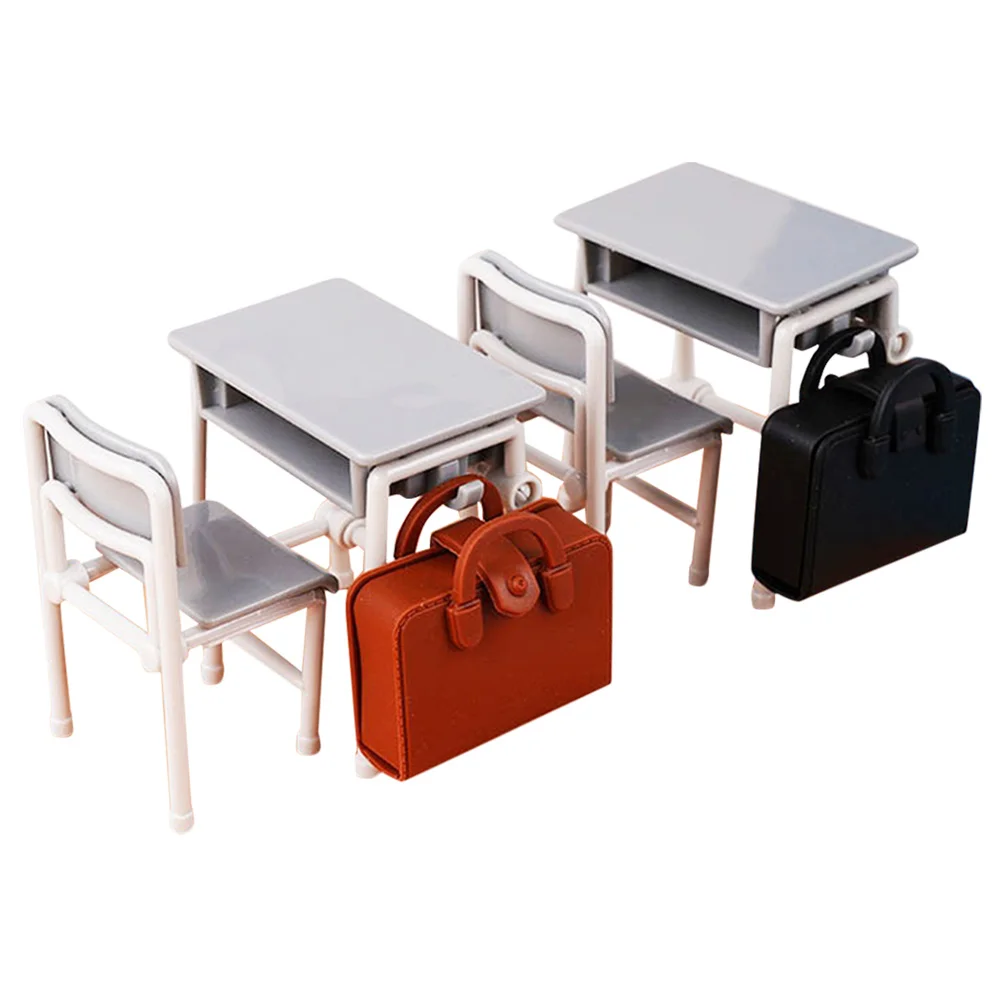 

2 set Miniature School Desk Chair Set Realistic Classroom With Tiny Backpack Mini Furniture For Dollhouse Decorations Simulation