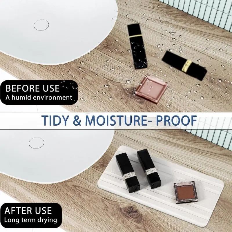 G6KF Diatomite Sink Tray Set, 3-Piece Countertop Water Tray with Grooved Top for Soap Dispenser, Bathroom Counter Use