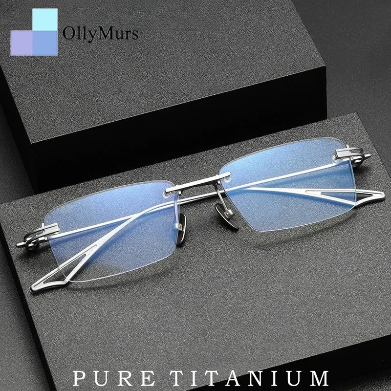 

OLLYMURS New Ultra-light Simple Luxury Personalized Eyewear Retro Pure Titanium Optical Prescription Rimless Glasses Men ACT-F