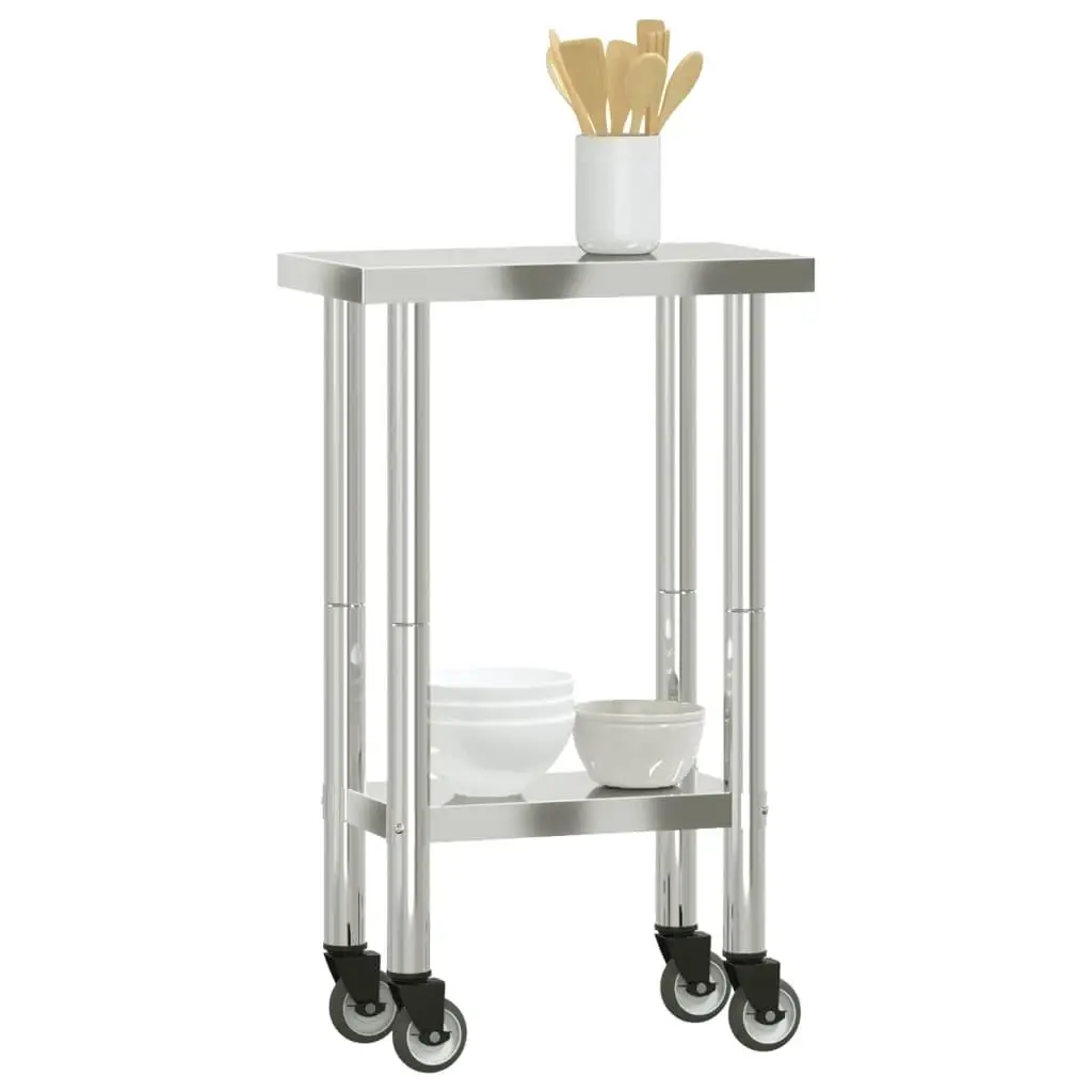 Portable Stainless Steel Kitchen Work Table with Wheels - 21.7x11.8x33.5 Inch Versatile Cart