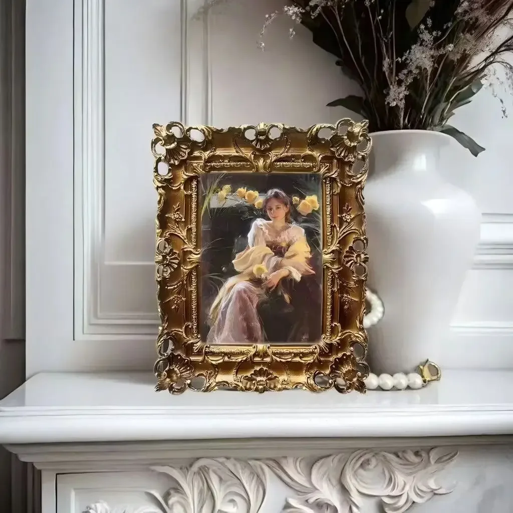 Vintage Style Picture Frame Rectangle Embossed Display Tabletop Wall Hanging Resin Photo Frame for Decoration Home Arts Portrait