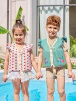 Chaleco de flotabilidad para niños con chaleco de flotabilidad de corazón a rayas, chaleco salvavidas antivaho para principiantes, bucle para el brazo, funda de agua