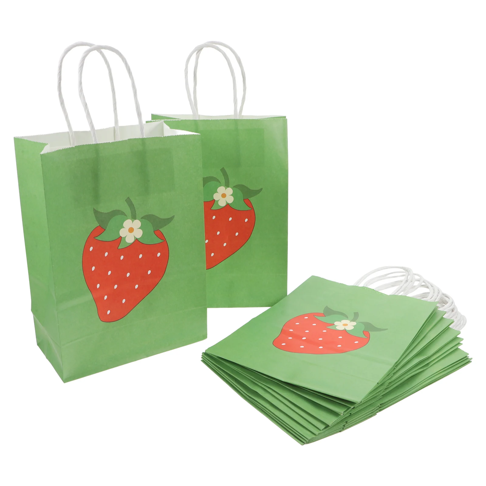 

12pcs Snacks Gift Paper Bags Cute Strawberry Design Versatile Tote Fruit Party Favors Birthday Travel Storage Bag