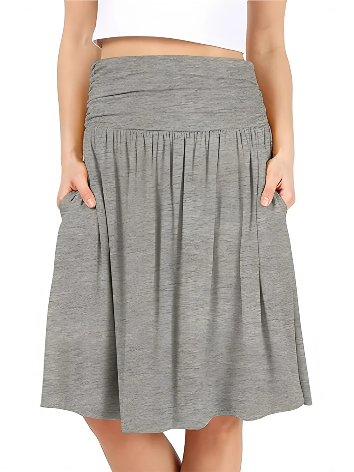 กระโปรงทรงเอเอวสูงสำหรับผู้หญิง มีกระเป๋า ดีไซน์เรียบง่าย ความยาวระดับเข่า เหมาะสำหรับใส่ในชีวิตประจำวัน แฟชั่นฤดูร้อนและฤดูใบไม้ร่วง