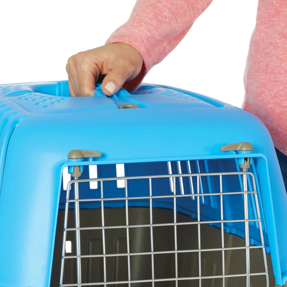 

19 inch Travel Pet Carrier for Dog or Cat with Steel Door, Blue, Durable & Tough Pet Carrier